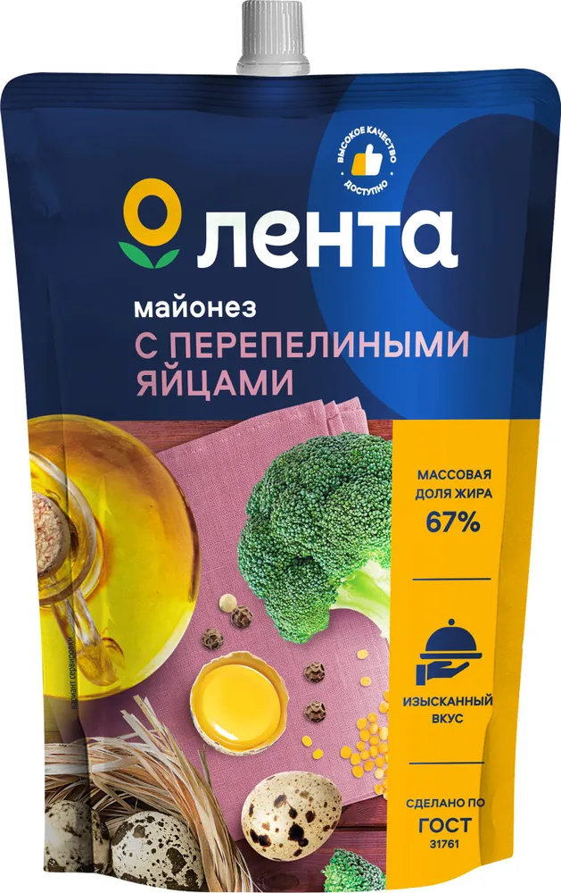 Майонез ЛЕНТА на перепелином яйце 67%, 700мл / Соус, 700 мл