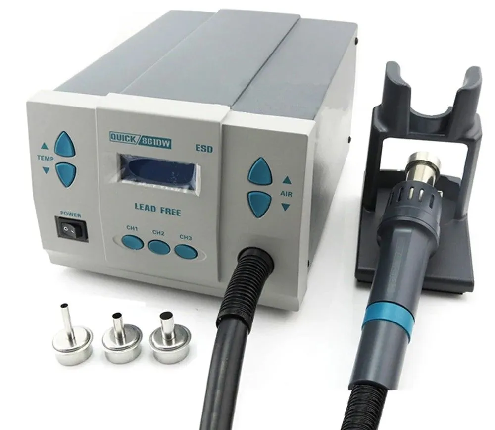 Паяльная станция QUICK 861DW ESD (1000 Вт) с феном и насадками NK2084, NK1130, NK2064, 1000 Вт, фото 5