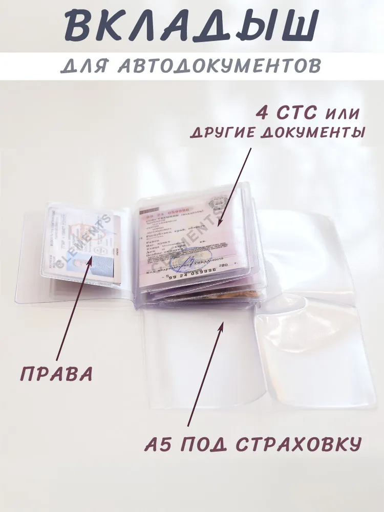 Вкладыш - Обложка для автодокументов прозрачный 100мкм, прозрачный, фото 2