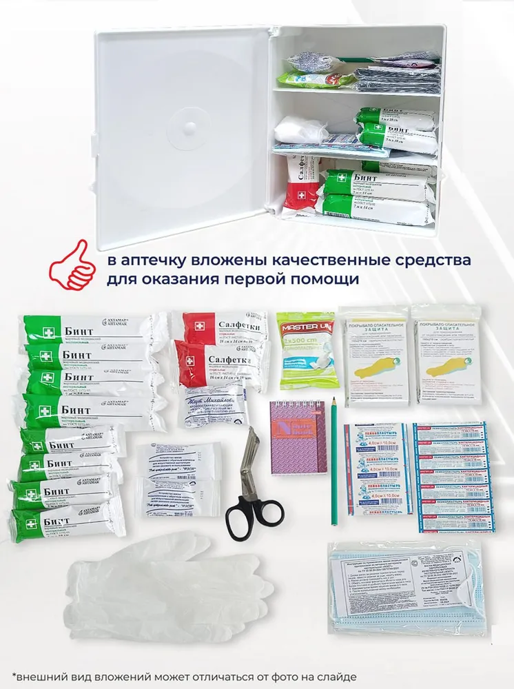 ФЭСТ Аптечка первой помощи работникам приказ №262н ГОСТ, нового образца 2026, для офиса, дома и предприятия в пластиковом шкафу, вариант, фото 4