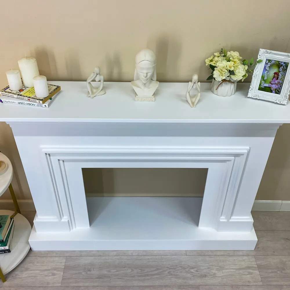 Kamin_decor_msk Портал Милан под электрокамин на подиуме 85х120х30, белый / декоративный камин, 85x120x30, фото 5