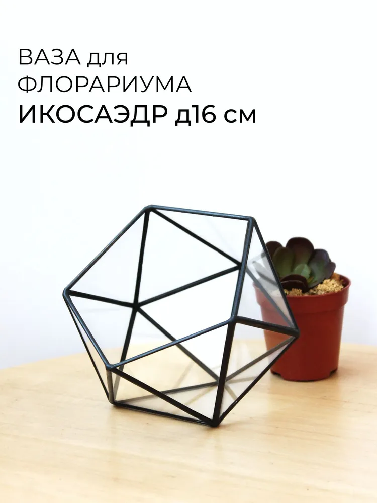 Ваза для флорариума Икосаэдр d-14 см. Стеклянный флорариум Glass Flowers, вариант, фото 4
