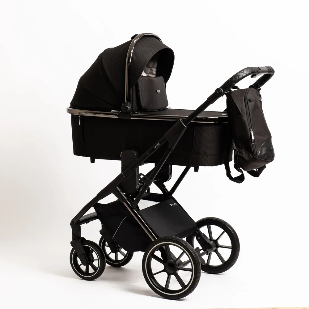Коляска детская Peppy Tecla 2 в 1 Shadow Black Chrome Edition (Черный) хромированная рама, черный, фото 4