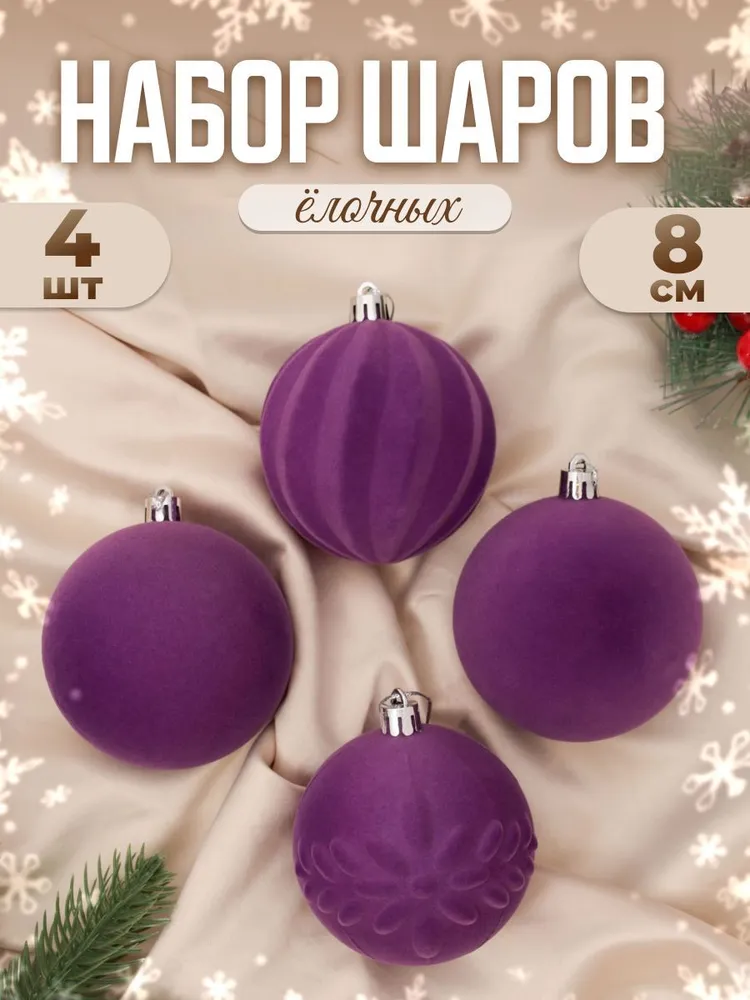 Набор шаров пластик d-8 см, 4 шт "Бархатный зной" фиолетовый