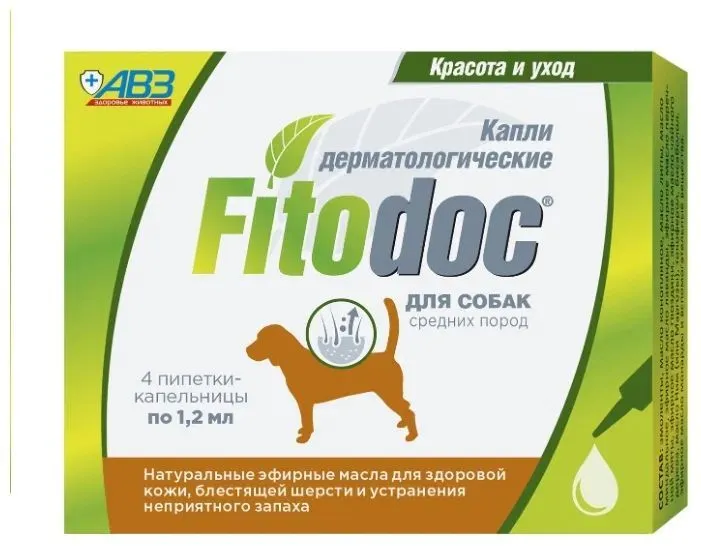 FITODOC Капли дерматологические для средних пород собак 4 пипетки по 1,2мл, 1,2 мл