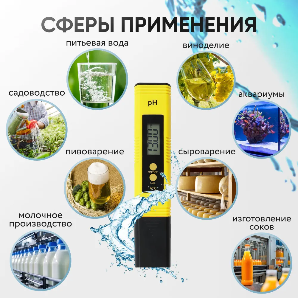 pH-метр цифровой с набором для калибровки (3 буферных порошка) в пластиковом боксе (ph-тестер, прибор измеритель кислотности ph), вариант, фото 2