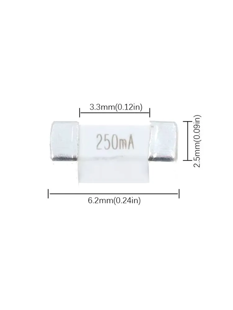 SMD-предохранитель типа 2410 (6.1 х 2.5 мм), медленного действия (T), 250 В, 20 А, 10 шт., 6.1x2.5 мм, 10 шт, фото 2