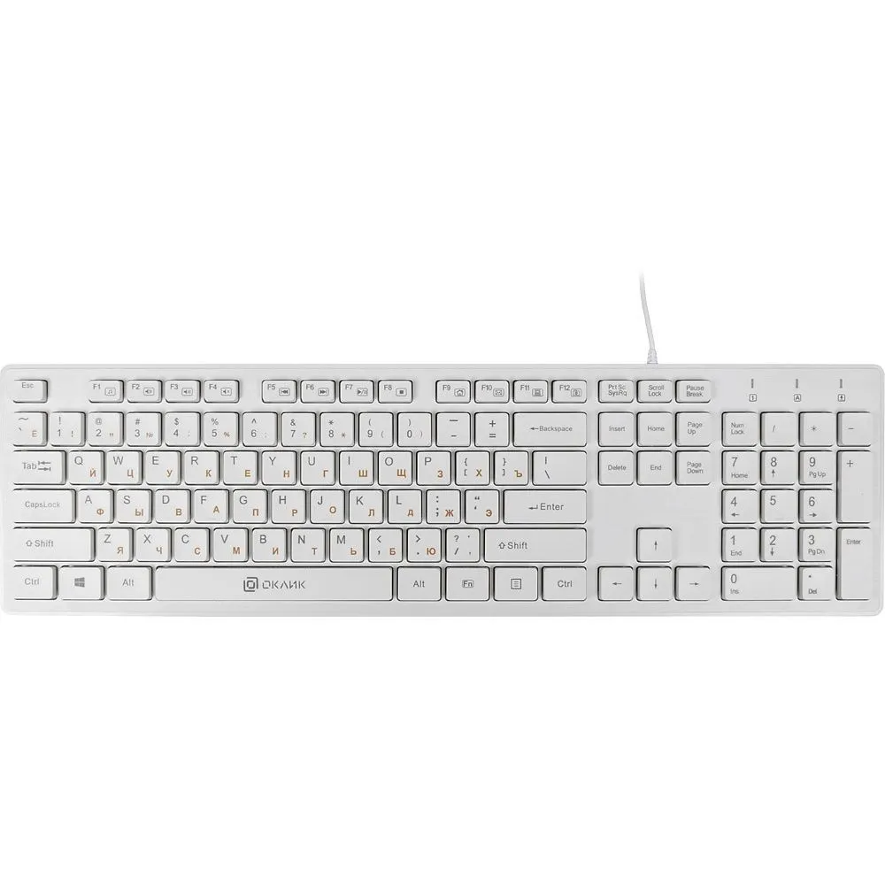 Клавиатура Оклик 500M белый USB slim Multimedia, белый, фото 4