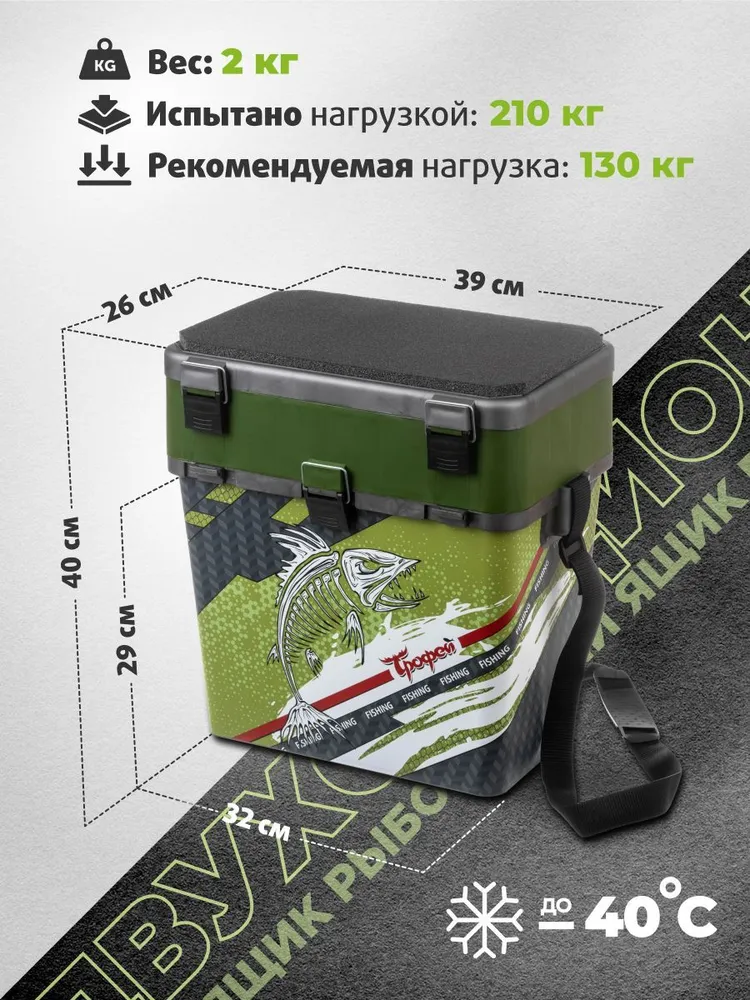 Ящик для рыбалки для хранения снастей зимний, летний пластиковый 19л, серый/хаки Трофей, 19 л, фото 4