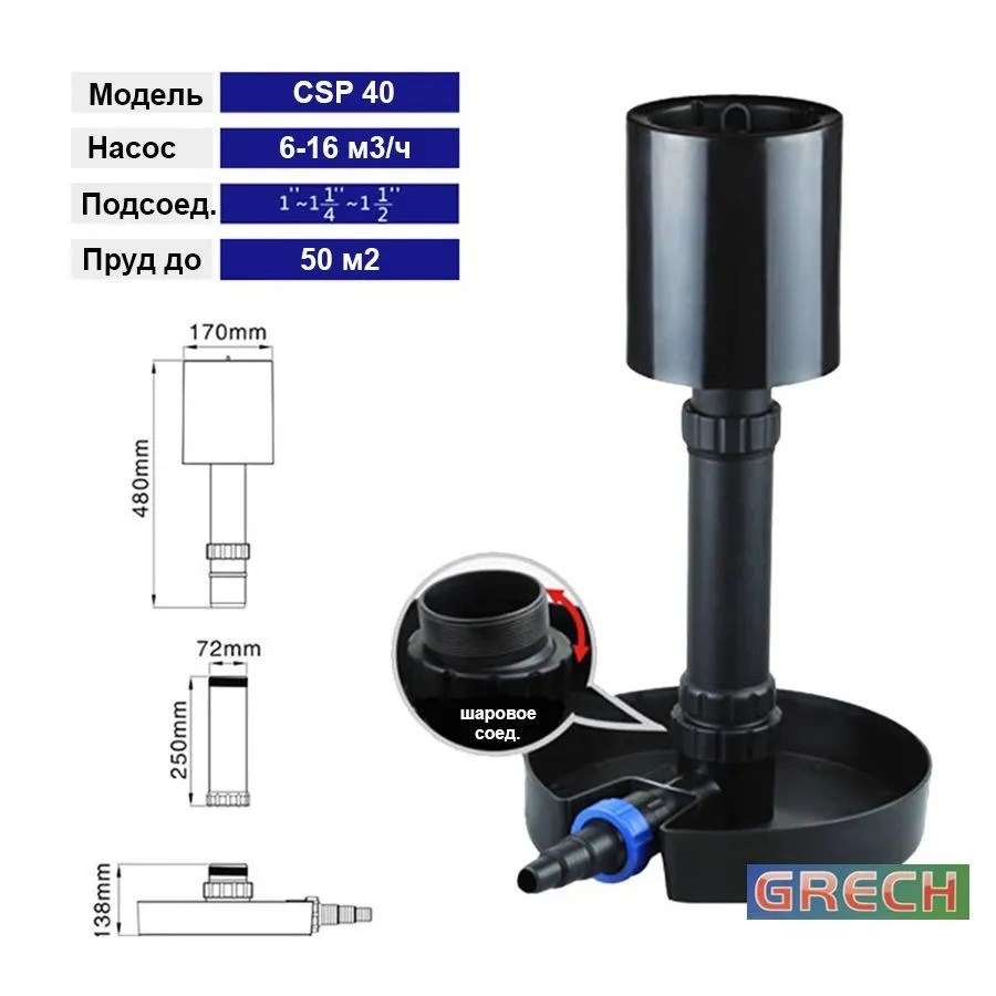 Скиммер для пруда Grech CSP 40 до 30 м2 донный, вариант, фото 5