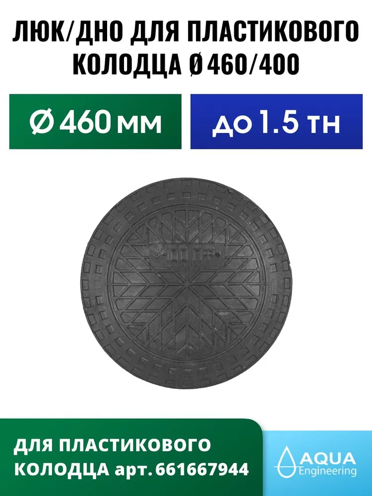 Люк пластикового колодца, полимерпесчаный, диаметр 460 мм., цвет - чёрный, черный