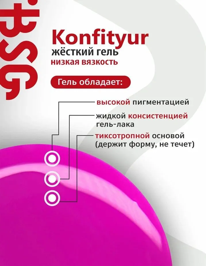 BSG Konfityur Жёсткий гель для наращивания ногтей в бутылке НИЗКАЯ ВЯЗКОСТЬ 28, вариант, фото 5
