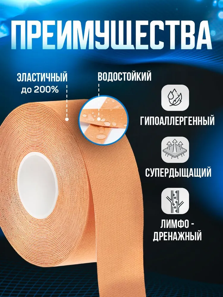 Кинезио тейп для тела и лица от морщин 2,5см. х 5м., 5 м, фото 6