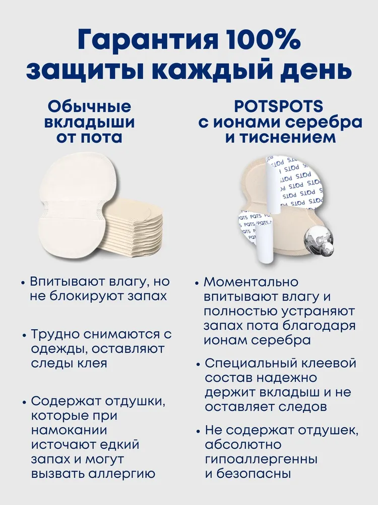 POTSPOTS Вкладыши прокладки от пота для подмышек для чувствительной кожи ТЕЛЕСНЫЕ, 10 пар ( 20 штук ). РАЗМЕР L, вариант, фото 2