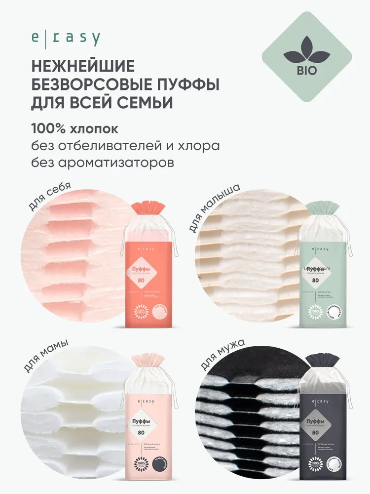 E-RASY Паффы косметические набор 4 упаковки по 80 шт, 80 шт, фото 5