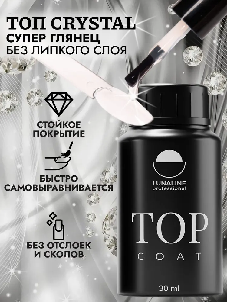 Lunaline Глянцевый топ без липкого слоя для ногтей и гель лака, 30 мл, 30 мл