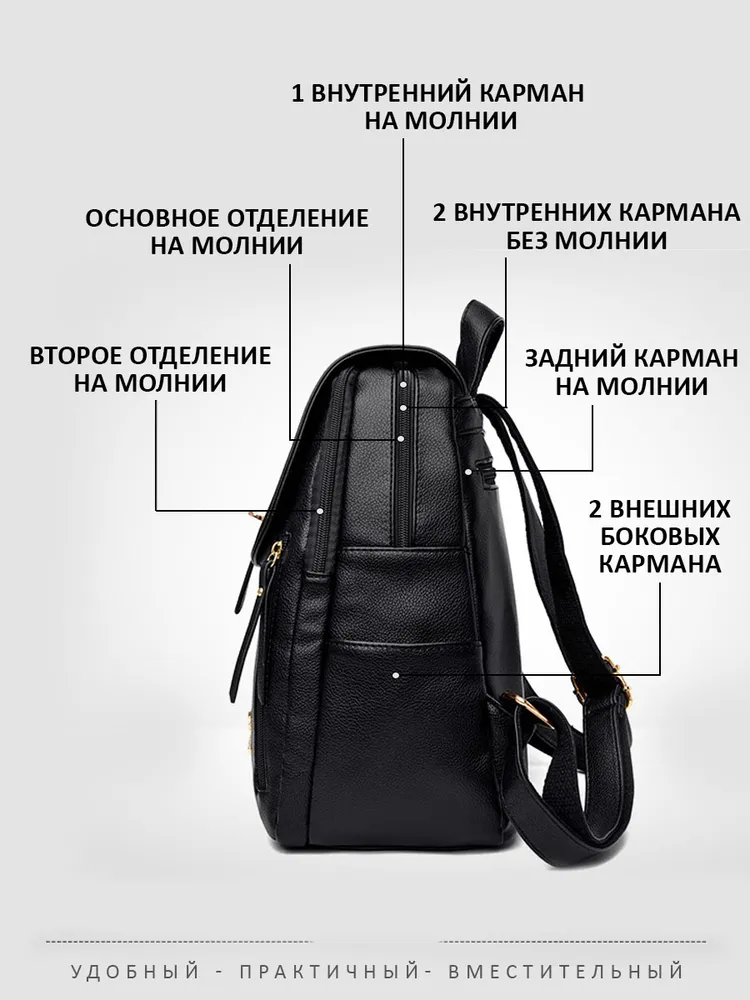 Рюкзак женский из экокожи, городской, повседневный, вариант, фото 4
