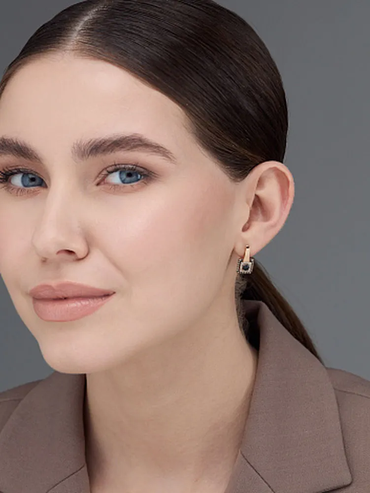 Золотые серьги DIAMANT-ONLINE с бриллиантом, сапфиром и коньячным бриллиантом 585 пробы, золотой, фото 3