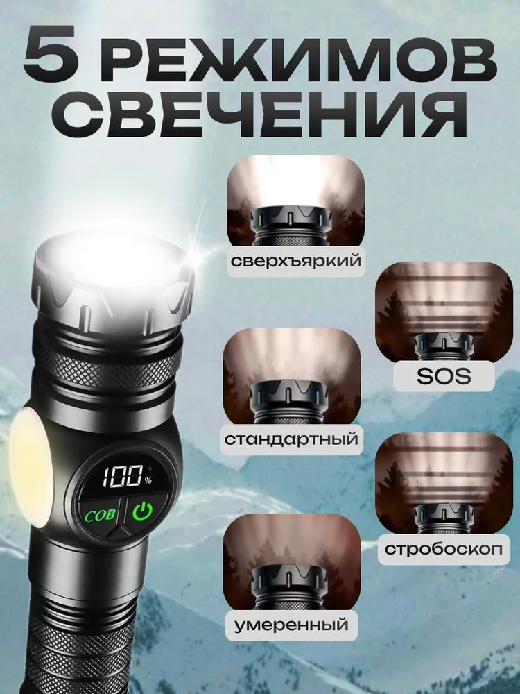 МОЩНЫЙ РУЧНОЙ ФОНАРЬ профессиональный светодиодный аккумуляторный, вариант, фото 2