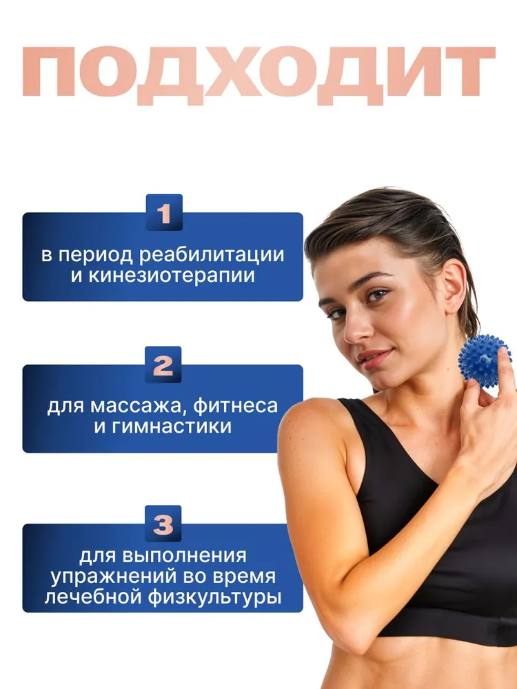 Мячик массажный с шипами. Мяч МФР, мячик массажный для ног, синий., синий, фото 4