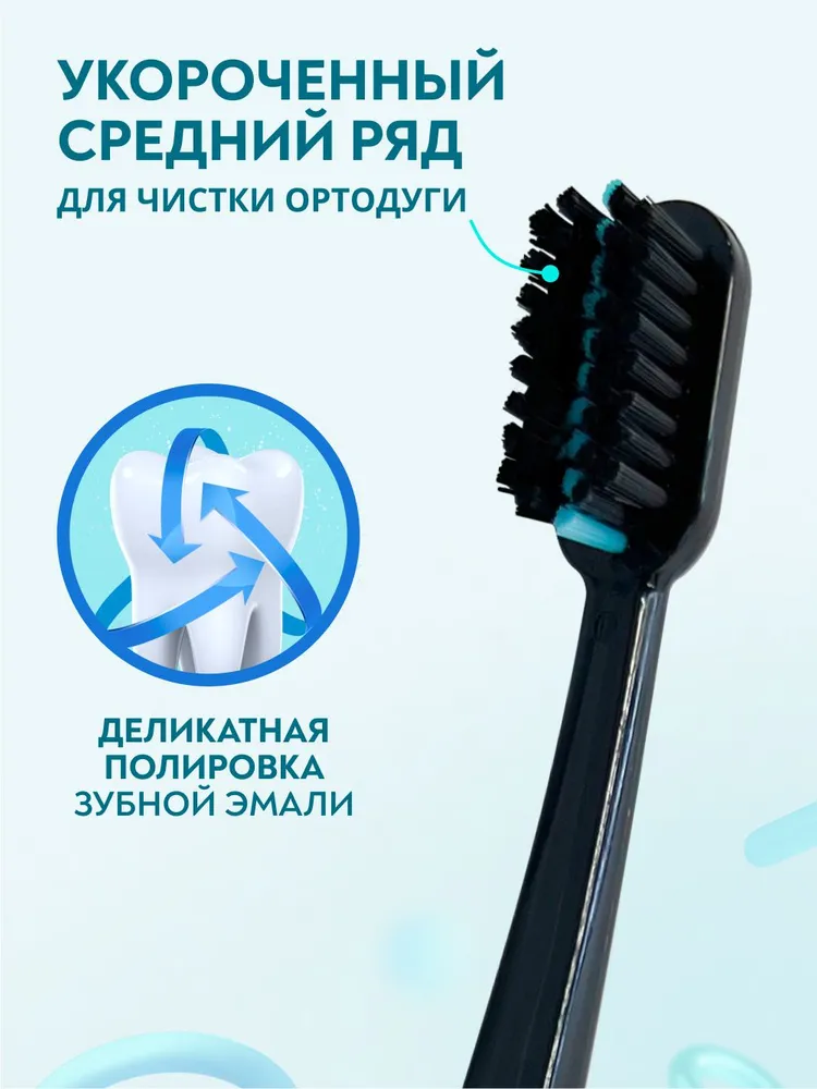 PRESIDENT набор зубная щетка для брекетов и монопучковая зубная щетка, черная + белая, черный, фото 5