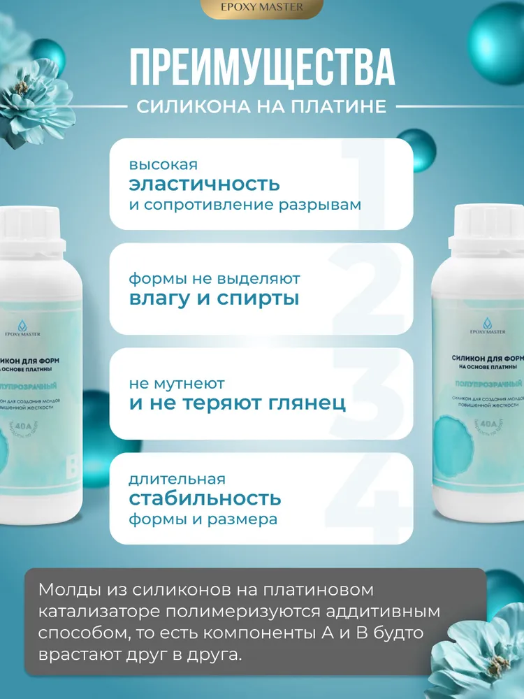 Литьевой силикон для изготовления силиконовых форм на основе платины EpoxyMaster 40A (1000 грамм), вариант, фото 4