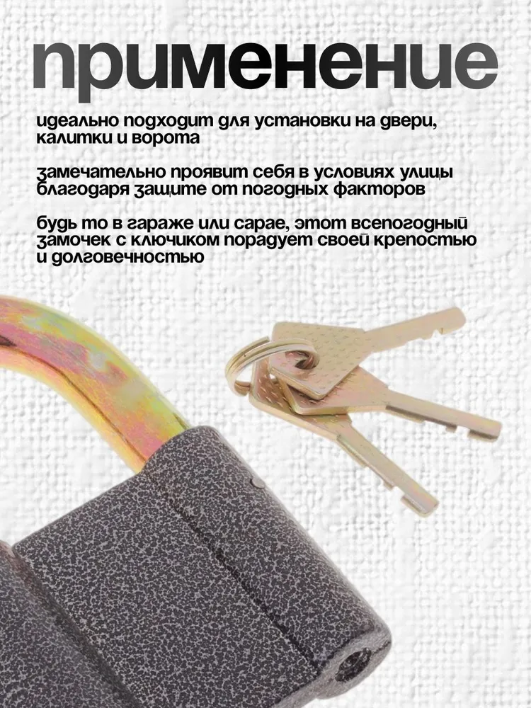 Замок навесной для двери гаража 68*94 мм, 3 ключа, 68x94 мм, фото 3