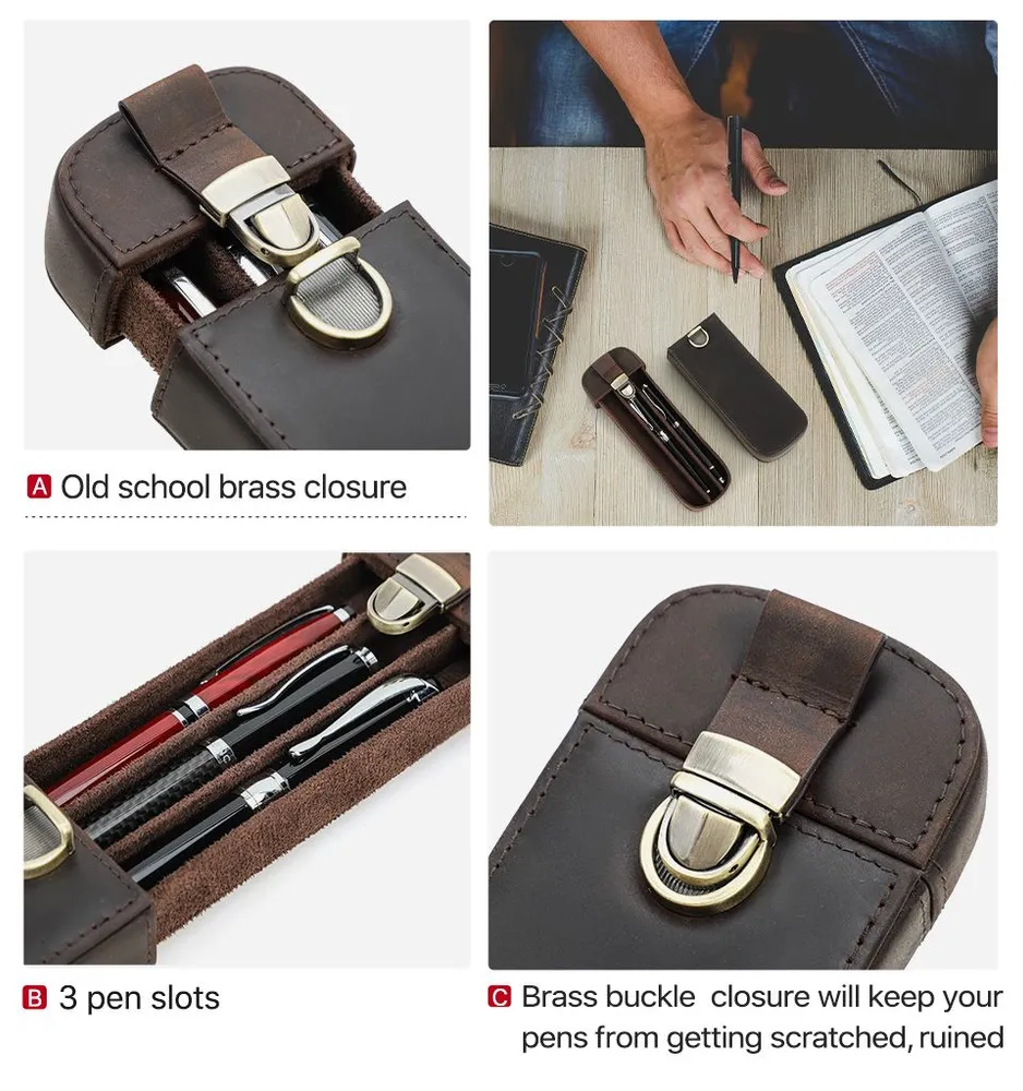 Топовый минималистичный кожаный органайзер с тремя ячейками для ручек, вариант, фото 5