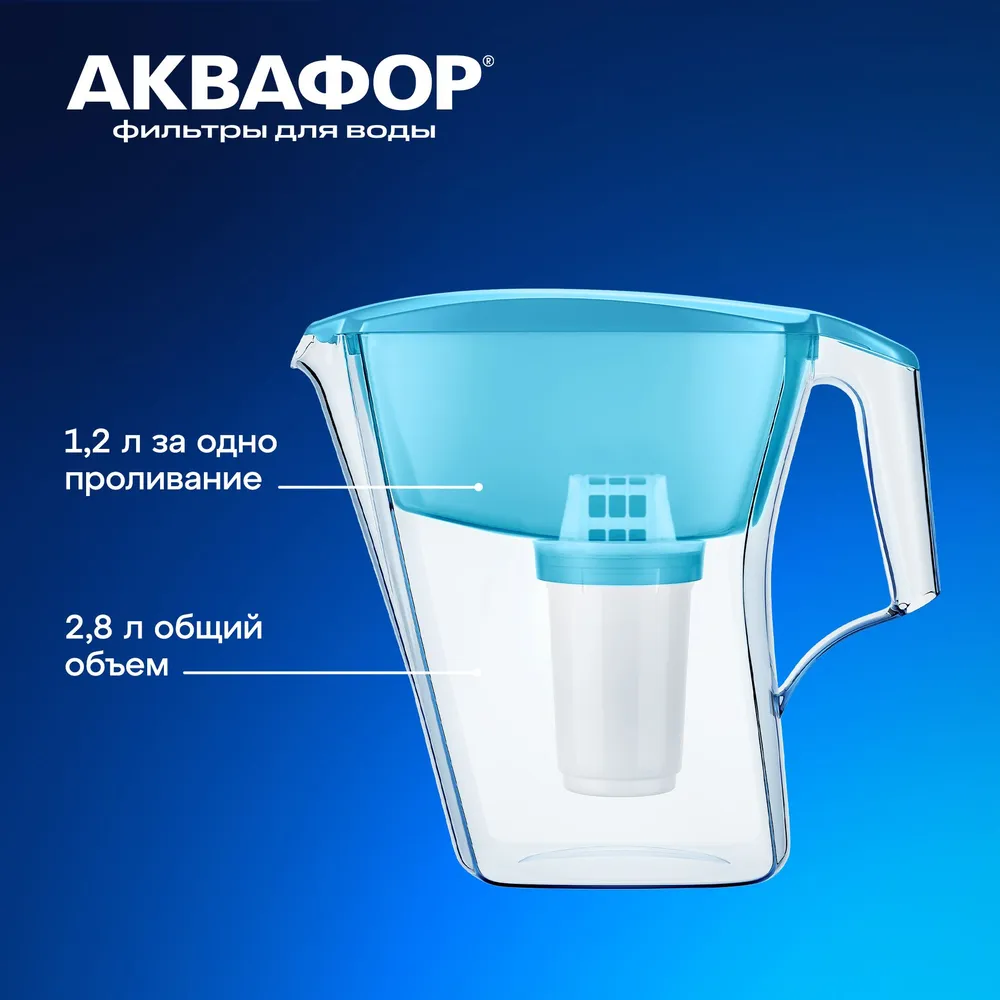 Фильтр-кувшин Аквафор Арт, небесный, удаление бактерий, 1 сменный картридж, 2.8 л, 2,8 л, фото 2