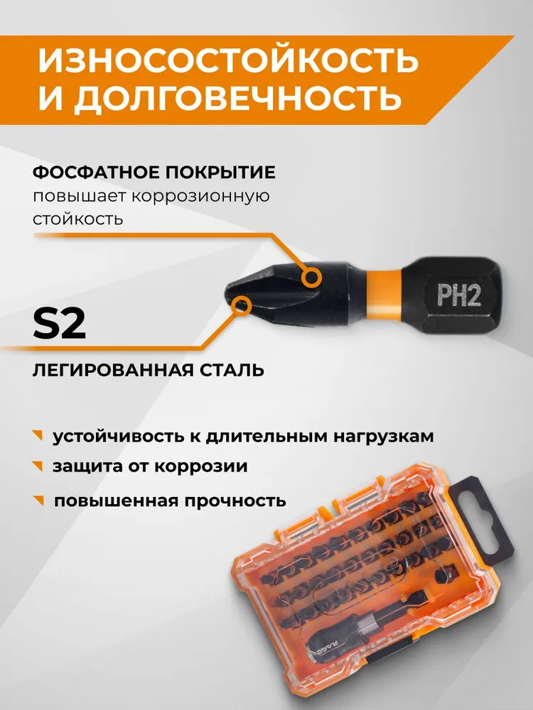 Набор бит для шуруповерта магнитные с держателем 32 предмета S2 RAGE, вариант, фото 5
