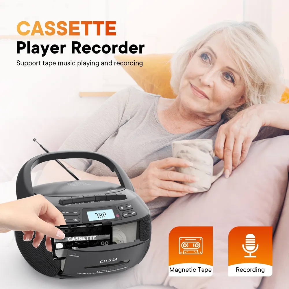 CD - плеер Boombox Коробочный проигрыватель Комбинированный Bluetooth AM, FM - радио стерео звук с пультом дистанционного управления, записи ленты, AC/DC с питанием, разъем для наушников., вариант, фото 3