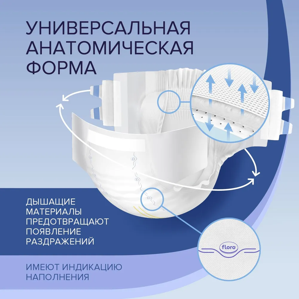 Подгузники для взрослых Floro, L, 30шт. Уцененный товар, 30 шт, фото 3