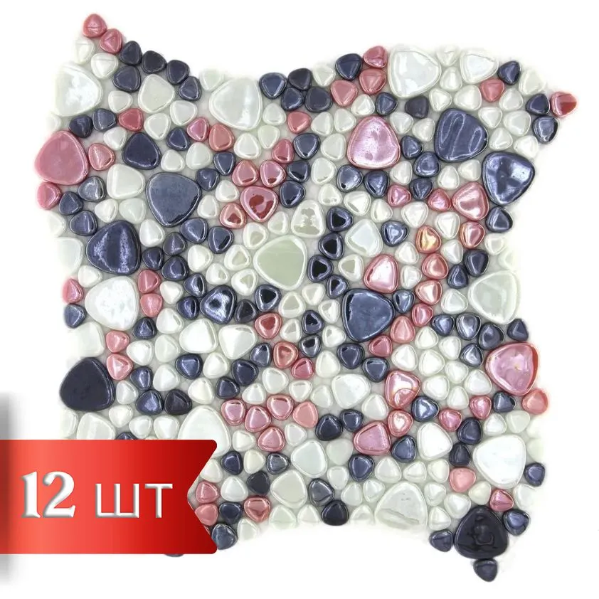 Плитка мозаика из стекла, 12 шт, лист 32х32 см, чип под камень, T-349, 32x32 см, 12 шт