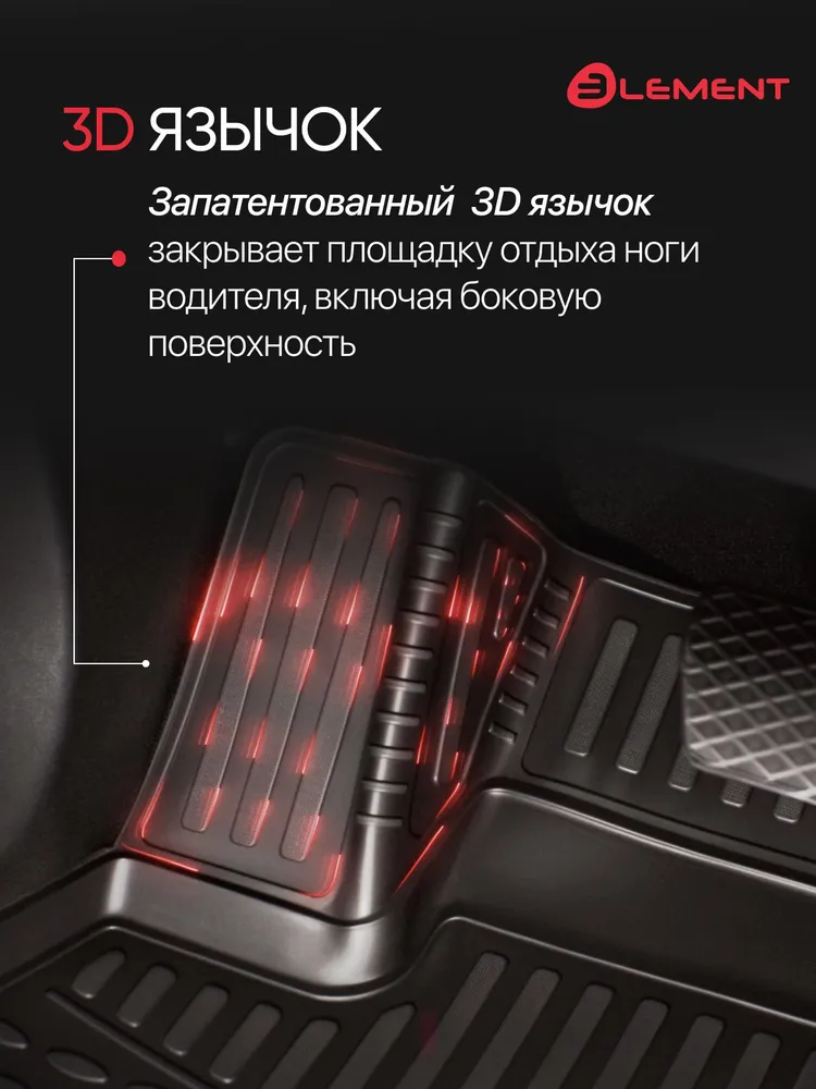 Коврики в салон 3D для HYUNDAI Elantra 2020-н.в. седан Element 4 шт. черный полиуретан / Хендай Элантра, 4 шт, фото 4