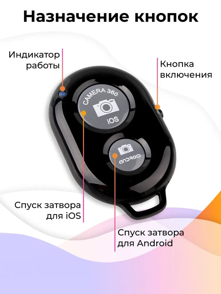 Блютуз селфи кнопка для телефона iPhone и Android / Bluetooth кнопка для фото со штатива, аксессуар для управления cъемкой камерой гаджета / Селфи пульт, вариант, фото 4
