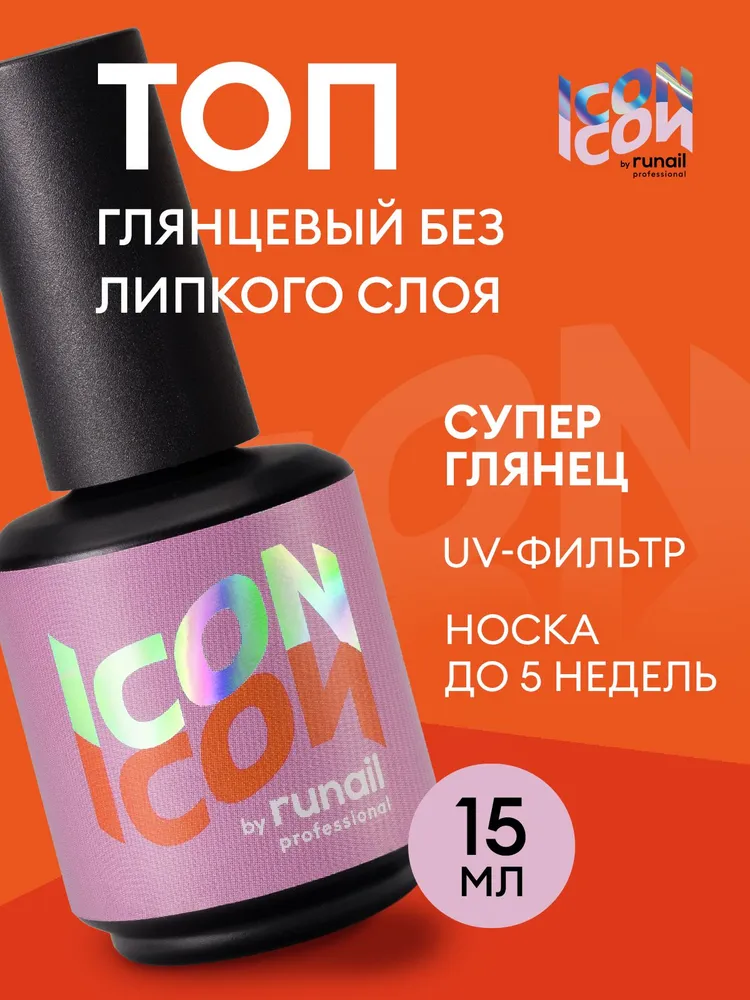 Топ для ногтей глянцевый без липкого слоя ICON by runail professional, 15 мл №МП1002, 15 мл