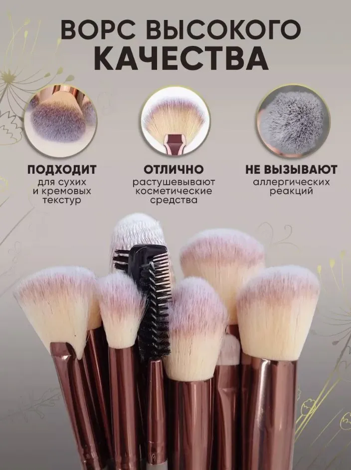 Набор косметических кистей для макияжа лица глаз губ, вариант, фото 6