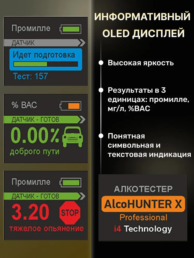 Алкотестер профессиональный AlcoHunter Professional X с точностью как у ГИБДД, вариант, фото 4