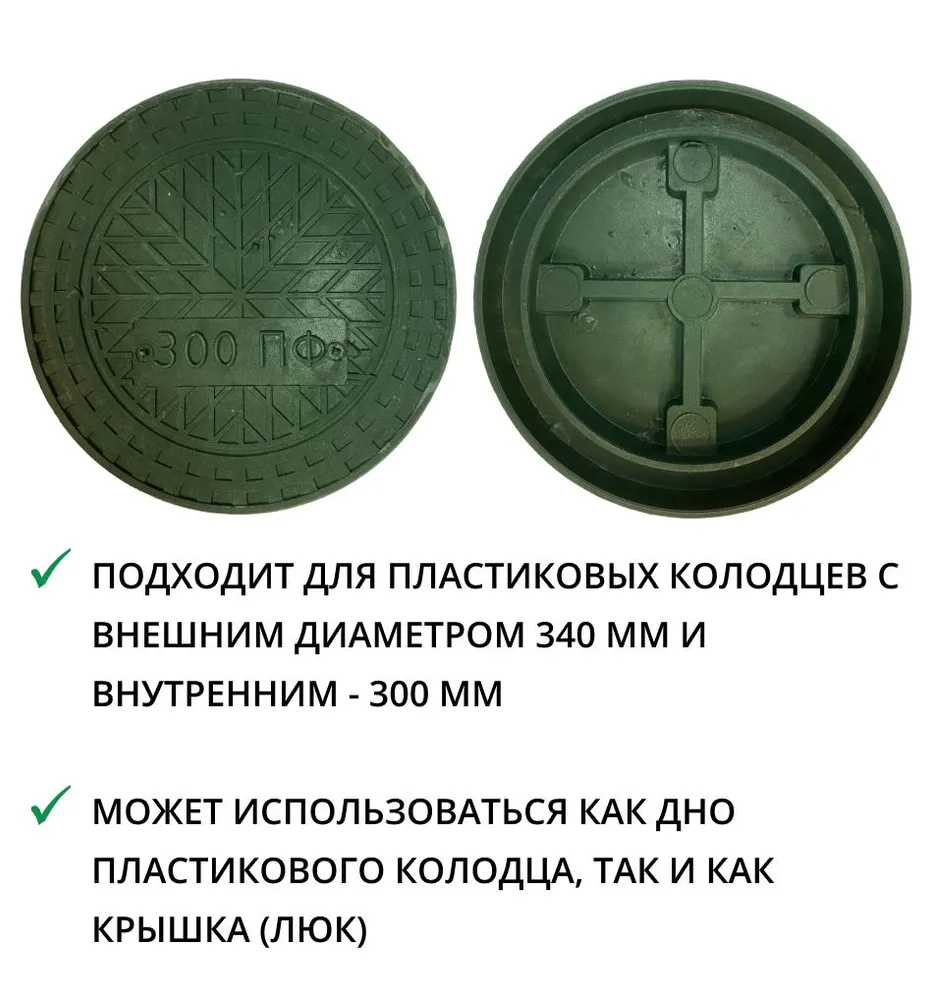 Люк/дно/крышка для дренажного колодца 400 (400/348), цвет - черный, 300 цв., зеленый, фото 2
