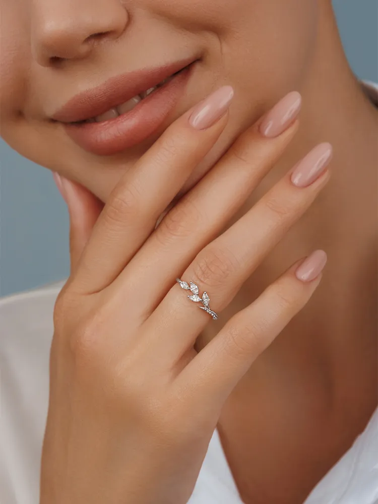 Кольцо серебро 925 родированное Листья Веточка из фианитов Veronika jewelry factory, серебристый, фото 2