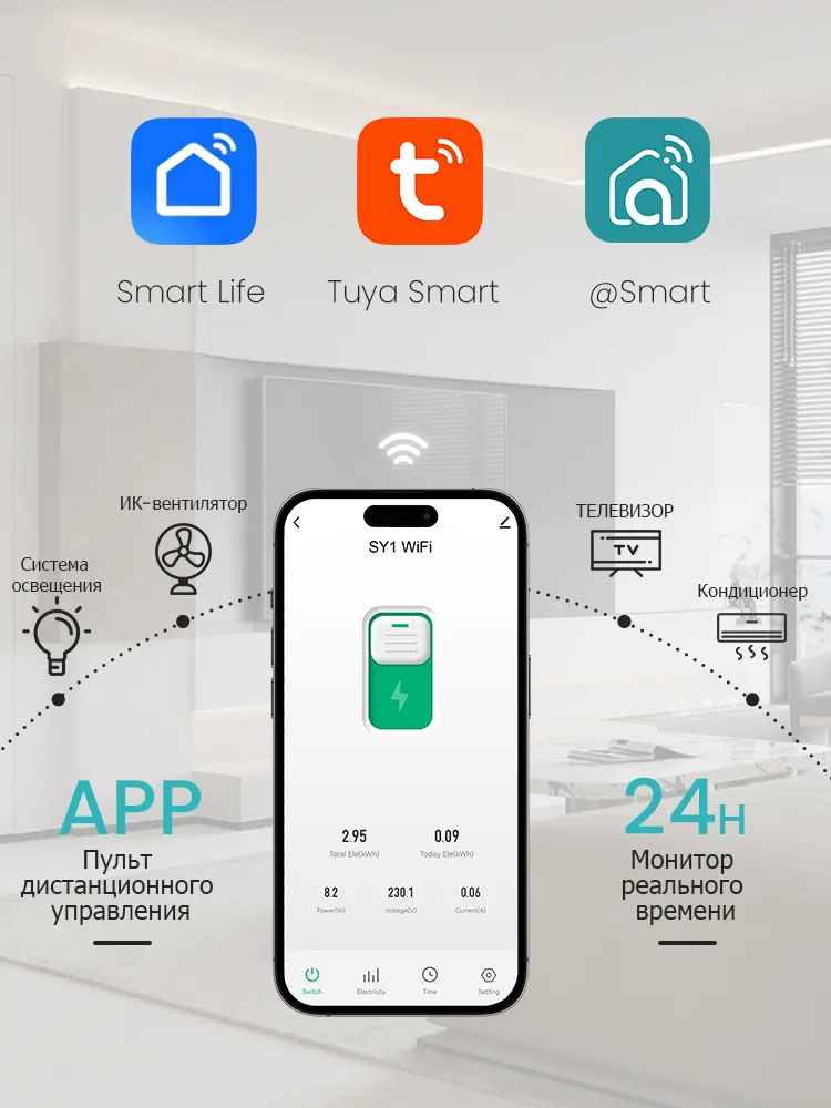 16A Умный выключатель WiFi Chayo (ранее tongou) на DIN рейку и контролем (мониторинг) / Счётчик электроэнергии, циклический таймер / Управление через Tuya, SmartLife или Digma Smart, вариант, фото 4