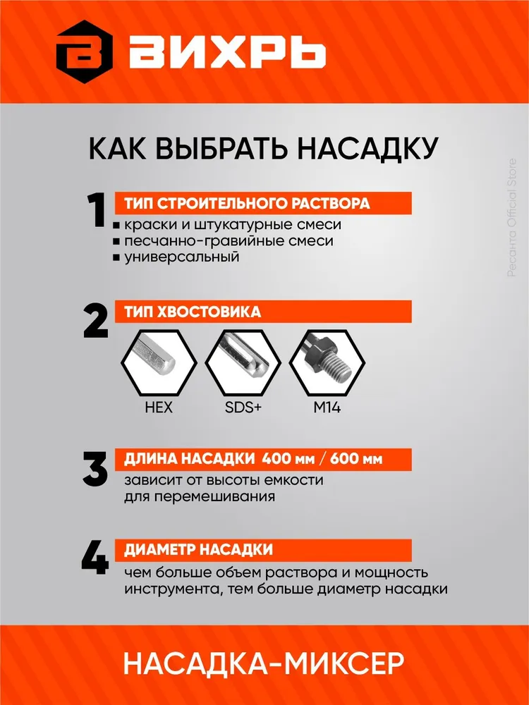 Насадка - миксер оцинкованная 600 х 100 мм Вихрь, для краски, сухой смеси, под перфоратор SDS +, 600x100 мм, фото 5
