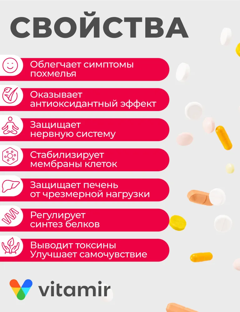 Алкодетокс VITAMIR / Янтарная кислота от похмелья / 10 таблеток, вариант, фото 2