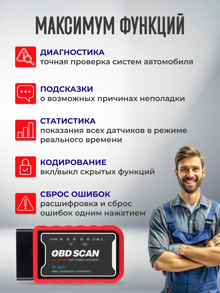Автосканер для диагностики автомобилей ELM 327 v1.5 WiFi, Чип PIC18F25K80, Для андроида и IOS, вариант, фото 2