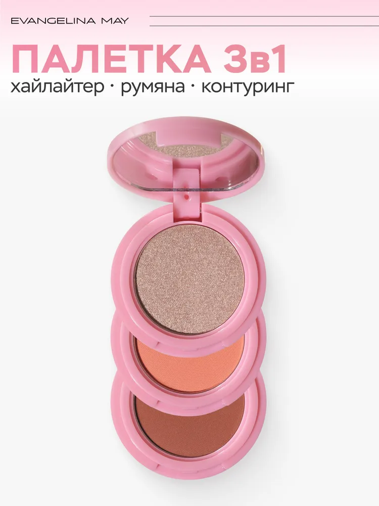 Палетка для контуринга 3 в 1: румяна, хайлайтер, скульптор, Evangelina May, вариант, фото 3