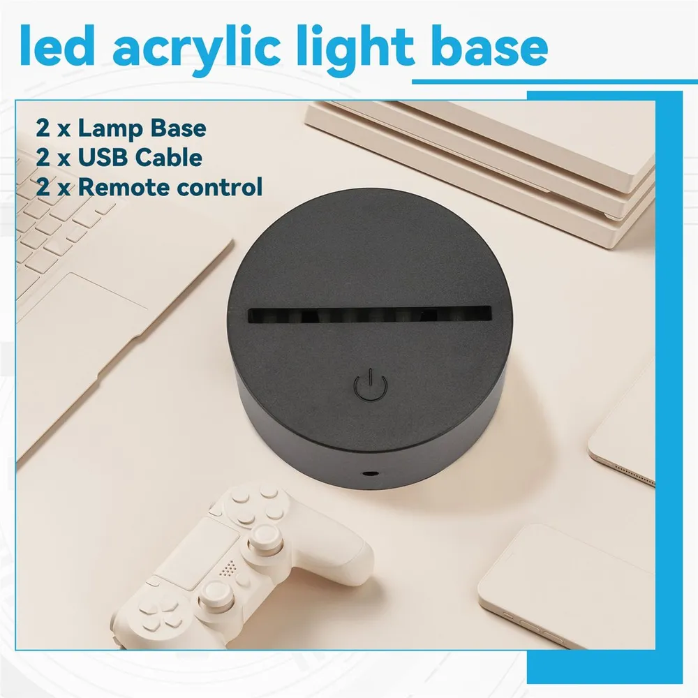 2 пакета 3D Night LED Light База лампы + Пульт дистанционного управления USB-кабель, 16 цветов Подставка для светового шоу акрилового черного, 16 цв., фото 4