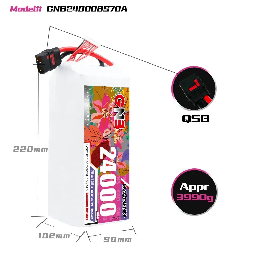 Аккумулятор Li-po Gaoneng GNB 24000mah 8S1P 29.6V 70C 102x90x220mm, 24000 мАч, фото 2