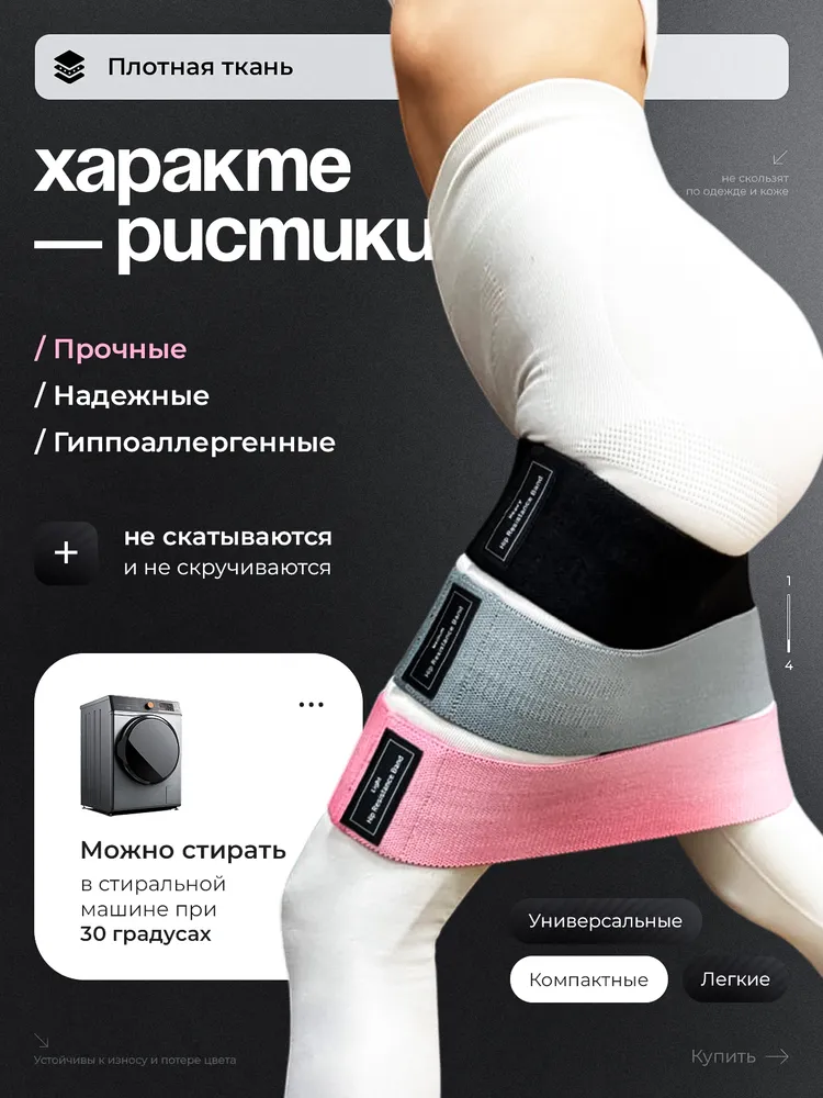 Фитнес резинки тканевые, вариант, фото 4