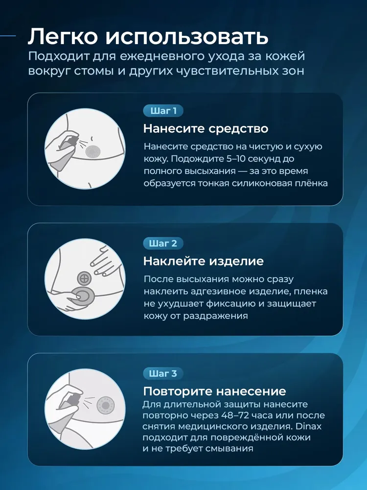Защитная пленка для кожи, вторая кожа для стомы, Dinax, спрей, 50 мл., 50 мл, фото 6
