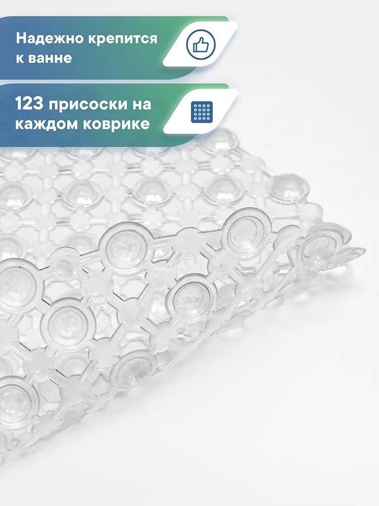 Коврик в ванную противоскользящий на присосках "Комфорт" 36х65 см / для ванной, душа, бани, сауны / дофаминовый коврик, 36x65 см, фото 4